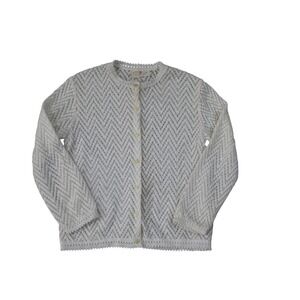 Vintage 70s Crochet Cardigan Cream Chevron Knit Japan Sz 36